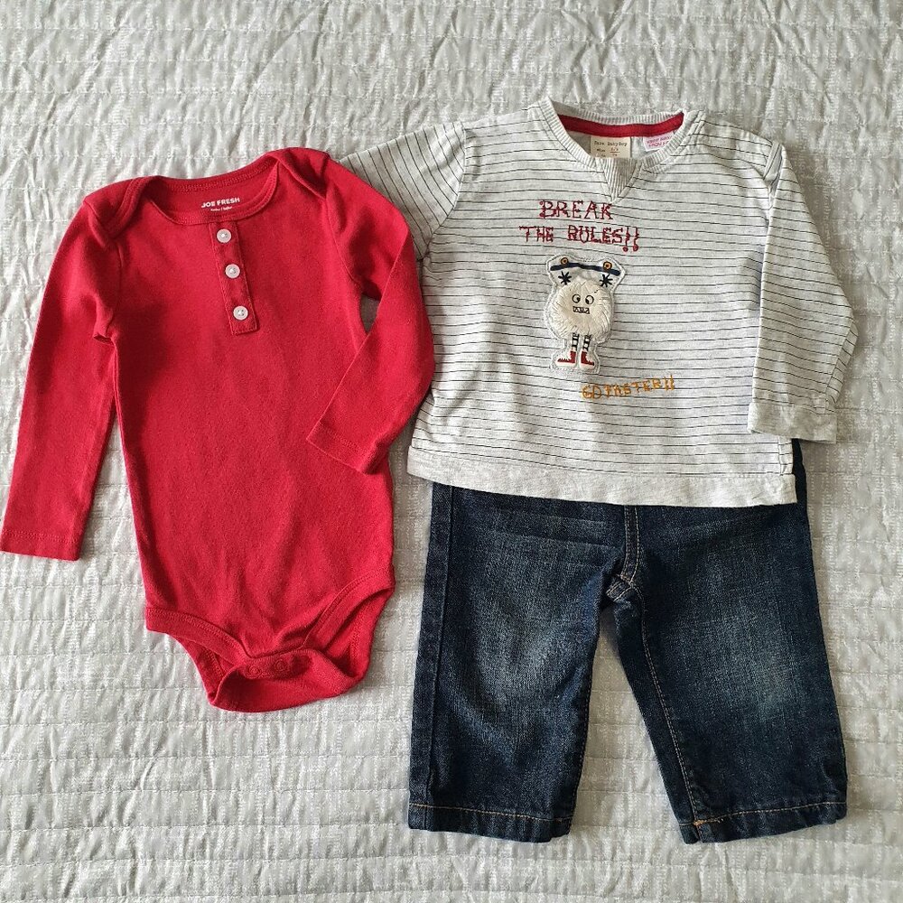 Baby Boys' Clothes Size 6-12 Months Denim Pants Long Sleeve Shirt Bodysuit
